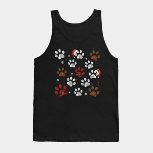 Paw prints with santa claus, deer and red hat Tank Top